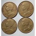 GREAT FRANCE 10 CENTIMES SET (1963, 1964, 1969, AND 1985) VG