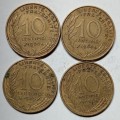 GREAT FRANCE 10 CENTIMES SET (1963, 1964, 1969, AND 1985) VG