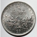 Brilliant uncirculated 1971 France 5 francs - signature O Roty