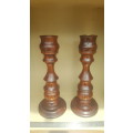Vintage! Pair Of Large Wooden Candlestick Holders