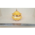 RARE ! Gorgeous Antique Hand Carved Solid Very Translucent Yellow Jade Jewelry Jar With Gold Tone