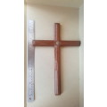 Vintage Wooden -  Christian Cross - Heart Emblem
