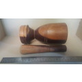 African - Solid Tall Duo Tone Wooden Mortar And Pestle