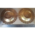 Vintage - Brass - Ornate Rose Repousse - Pair Of Ashtrays