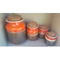 Vintage - Glazed Stoneware - Set of 4 Cascading - Jars with Cork lids (Reserved for Pamela Greyling)