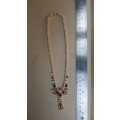 Ooh La La ! * Vintage * Fancy Necklace * Gold-Tone * Round Faceted  Purple & White Drop - Y Necklace