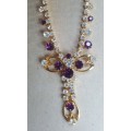Ooh La La ! * Vintage * Fancy Necklace * Gold-Tone * Round Faceted  Purple & White Drop - Y Necklace