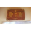 Vintage ! * Brass Inlayed * Wooden * 2 Pack Playing Cards And Dice Box