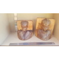 Africana! Busts - Hand Carved Natural Wooden Stumps - Live Edge - Book-Ends