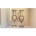 Vintage! Pair Of Large Indian Brass Fluted Vases - Hand Etched