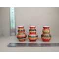 Set Of 3 - Small Ceramic Urns - Finished In Colorful Basket Weave
