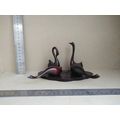 Vintage! - 5 Piece - Majestic  Ebony Wooden Swan Family - Hand Carved On Wooden Base