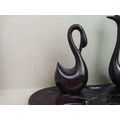 Vintage! - 5 Piece - Majestic  Ebony Wooden Swan Family - Hand Carved On Wooden Base