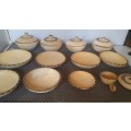 Africana! 17 Piece Pot Set! - 4 Pots With Lids - 7 Plates And More - Hand Carved Wood