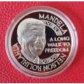 SALE! - 2001 - 1 oz -Mandela Silver Proof Medallion  Nobel Peace Prize 1993 - In Capsule