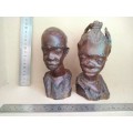 African Love - Couple Of Hand Carved Wooden Busts