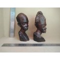 African Love - Couple Of Hand Carved Wooden Busts