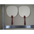 Vintage! Pair Of Japanese Uchiwa Non-Folding Hand Held Fans With Wood Handles