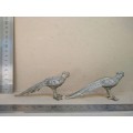 Vintage! Pair Of Pheasant Bird Silver Metal Figurines