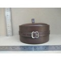 Vintage! Hand Stitched Leather - Round Trinket / Jewellery Box