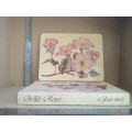 Vintage! Wild Roses - Wooden Lacquered Place Mats With Cork Backing - In Original Box.