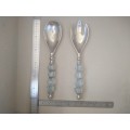 Vintage! Salad Serving Set - Large Stainless Steel With Glass Beaded Handle.