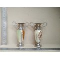 Vintage! Pair Of Greek Onyx/Marble Miniature Decorative Urns