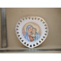 Vintage! Heart-Shaped Plate Heart Cutouts - Mother Mary And Baby Jesus (Repaired)