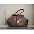 Vintage! Genuine Brown Patchwork Leather - Frame Handbag