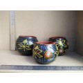 African Zulu Beer Pots - Set of 3 - Hand Painted Geometric Dot Art - Clay Ukhamba