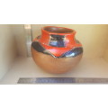 African Zulu Beer Pot - Black Red And White Dot Clay Ukhamba