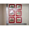 Vintage! Set Of 6 `Clover Leaf` - Old Hunting Scenic - Cork Backed - Coasters