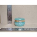 Vintage! Italian - Round Floral Alabaster Marble Trinket Box - Aqua