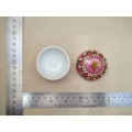 Vintage! Hand Painted Floral And Gold Trim Porcelain Trinket Dish With Lid