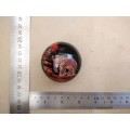 Vintage! Thailand - Small Round Black Lacquer - Hand Painted Elephant - Trinket Box