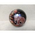 Vintage! Thailand - Small Round Black Lacquer - Hand Painted Elephant - Trinket Box
