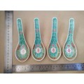 Vintage! Mun Shou - Porcelain Chinese - Set Of 4 Soup Spoons