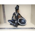 Africana! Hand Painted - Plaster Sculpture - African Woman Holding Pot (Repaired)