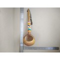 Africana! Traditional Zulu Hand Carved Ukhezo - Wooden Large / Deep Serving Spoon / Ladle - Beaded