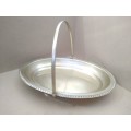 Vintage! Silver Plated - Oval Swing Handled Footed / Pedestal Serving Basket Tray