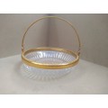 Vintage! England - Rimmed Pressed Glass - Basket Bowl With Gold Trim