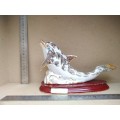 Vintage! Porcelain - Dolphin On Wood Base - Gold Gilt (Broken Fins)