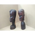 African - Kenya - Hand Carved - Couple Of Wooden Busts