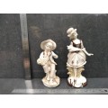 Vintage! Serpia Brown - Porcelain - Pair Of Colonial Figurines (Broken/Repaired)