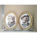 Vintage! Pair of Framed - Hand stitched Needlepoint Wall Art - Mozart and Wagner