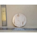 Vintage! Studio Art Pottery - Hand Etched - Clay Disk - Woman Carrying Water Pot On Head With Child