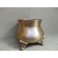 Vintage! Small Brass - Hand Etched - Footed Cauldron / Pot