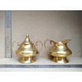 Vintage! Brass Creamer And Sugar Bowl Set With Handles. Made In India.