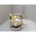 Vintage! England - Art Nouveau - Silver Plate - 3 Piece - Lily Design - Sugar Bowl In Caddy Tray