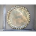 Vintage!  Round - Scalloped Edge - Hammered Copper Tray